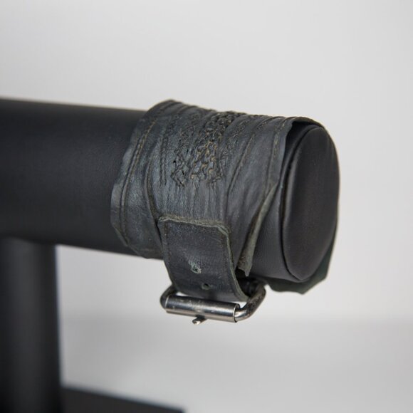 SOLD Vintage Max Studio Black Leather Punk Gothic Buckle Cuff Bracelet - Picture 3 of 9